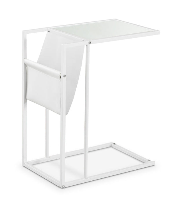 Durham 19\" C-Shaped Accent Table with Frosted Glass Top - White