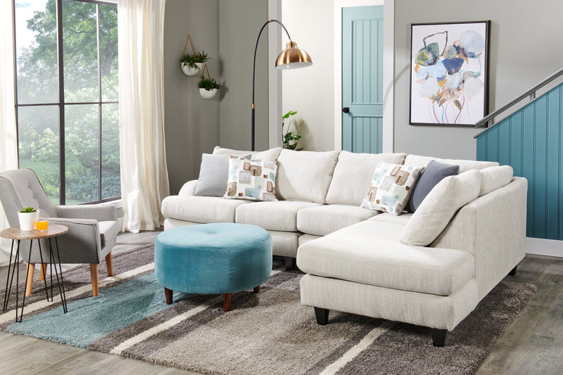 Made in Canada Nofia 3-Piece Right-Facing Chenille Fabric Sectional with  Accent Pillows and Wood Legs - Linen Beige