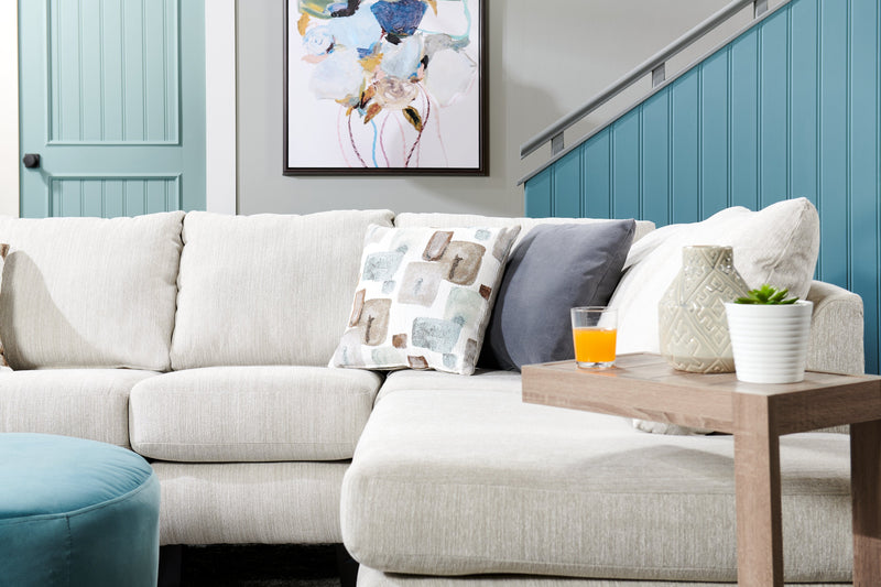 Made in Canada Nofia 3-Piece Right-Facing Chenille Fabric Sectional with  Accent Pillows and Wood Legs - Linen Beige