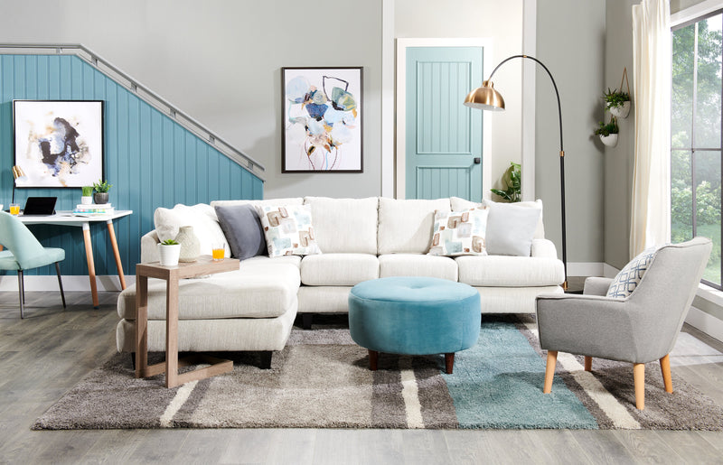 Made in Canada Nofia 3-Piece Left-Facing Chenille Fabric Sectional with  Accent Pillows and Wood Legs - Linen Beige