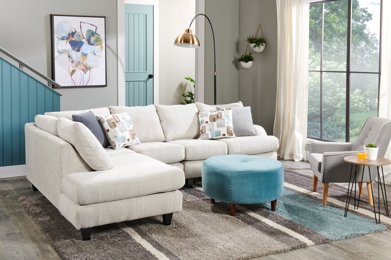 Made in Canada Nofia 3-Piece Left-Facing Chenille Fabric Sectional with  Accent Pillows and Wood Legs - Linen Beige