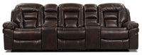 Leo 5-Piece Leather-Look Fabric Home Theatre Reclining Sectional with Storage Consoles and Cupholders - Walnut Brown 