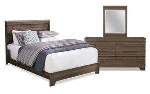 Olivia 5pc Bedroom Set with Bed, Dresser & Mirror, Made in Canada, Grey - Queen Size