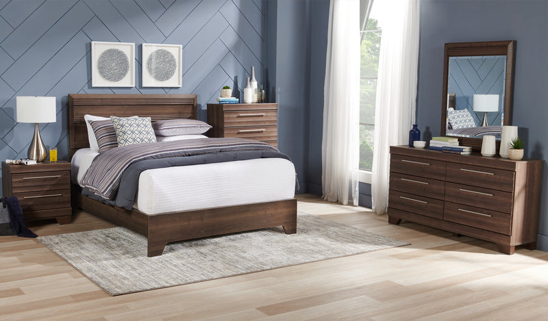 Olivia Panel Bed with Headboard & Frame, Made in Canada, Brown/Grey - Queen Size