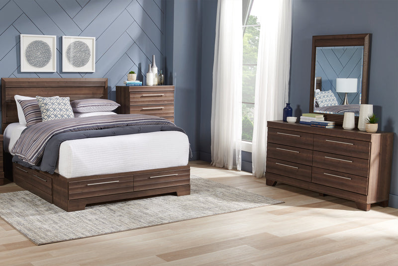 Olivia 5pc Bedroom Set with Storage Bed, Dresser & Mirror, Made in Canada, Grey - Queen Size
