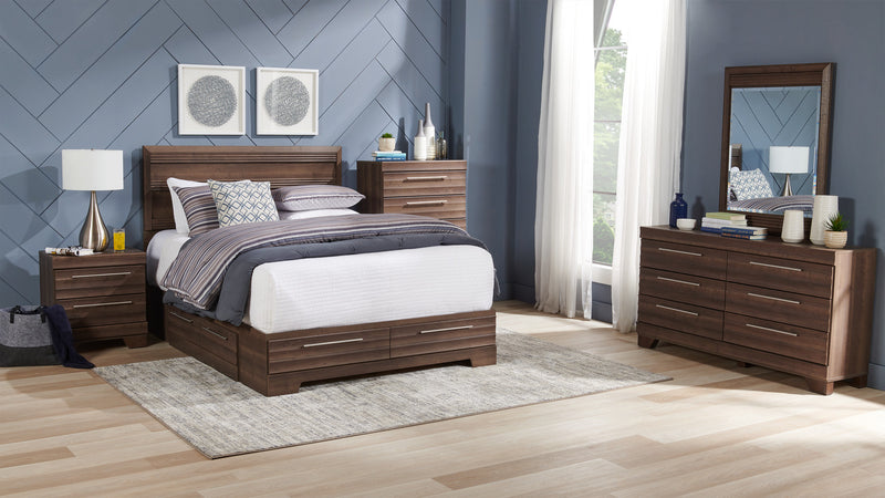 Olivia 6pc Bedroom Set with Storage Bed, Dresser, Mirror & Nightstand, Made in Canada, Grey - Queen Size