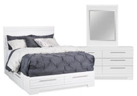 Olivia 5pc Bedroom Set with Storage Bed, Dresser & Mirror, Made in Canada, White - Full Size 