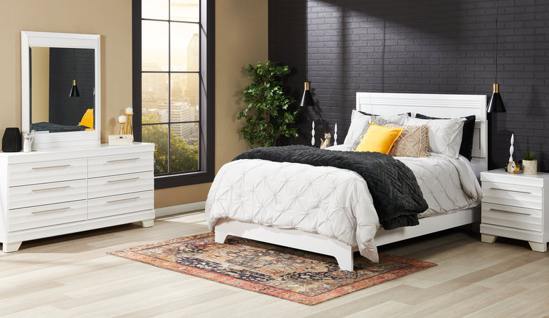 Olivia Panel Bed with Headboard & Frame, Made in Canada, White - Queen Size