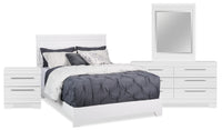 Olivia 6pc Bedroom Set with Bed, Dresser, Mirror & Nightstand, Made in Canada, White - Queen Size 