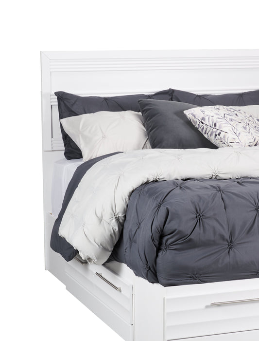 Olivia Platform Storage Bed with Headboard & Frame, Made in Canada, White - Queen Size