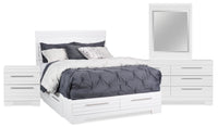 Olivia 6pc Bedroom Set with Storage Bed, Dresser, Mirror & Nightstand, Made in Canada, White - Queen Size 