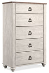 Willowton Bedroom Chest of Drawers, 5-Drawer, 33.8\"W x 52.8\"H - Whitewash