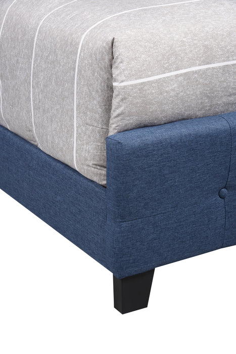 Page Upholstered Bed in Blue Linen-Look Fabric, Button Tufted - King Size