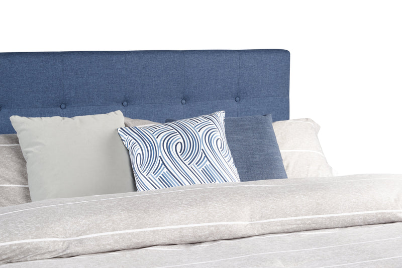 Page Upholstered Bed in Blue Linen-Look Fabric, Button Tufted - King Size