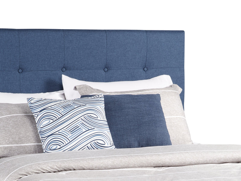 Page Upholstered Bed in Blue Linen-Look Fabric, Button Tufted - Queen Size