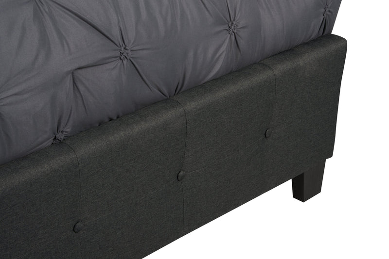 Page Upholstered Bed in Charcoal Linen-Look Fabric, Button Tufted - Full Size
