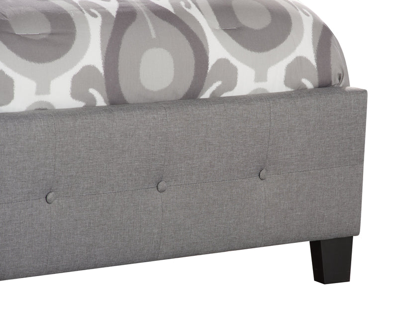 Page Upholstered Bed in Grey Linen-Look Fabric, Button Tufted - Queen Size
