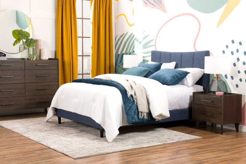 Paseo Upholstered Platform Bed in Navy Fabric - Full Size