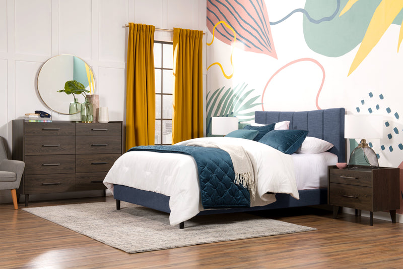 Paseo Upholstered Platform Bed in Navy Fabric - Queen Size