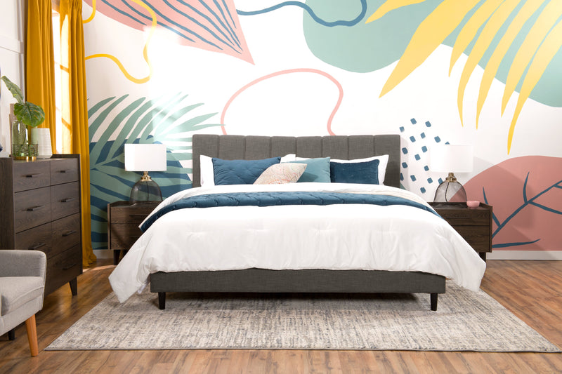 Paseo Upholstered Platform Bed in Grey Fabric - King Size