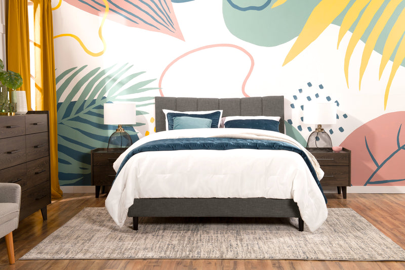 Paseo Upholstered Platform Bed in Grey Fabric - Queen Size