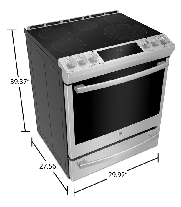 Profile 5.3 Cu. Ft. Slide-In Range with 450 Degree Baking Drawer and True European Convection - Stainless Steel Fingerprint Resistant - PCS940YMFS