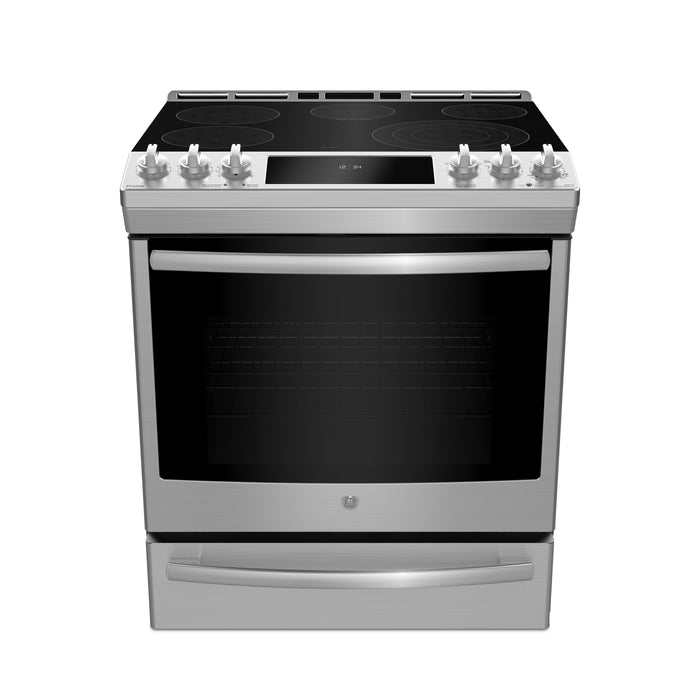Profile 5.3 Cu. Ft. Slide-In Range with 450 Degree Baking Drawer and True European Convection - Stainless Steel Fingerprint Resistant - PCS940YMFS
