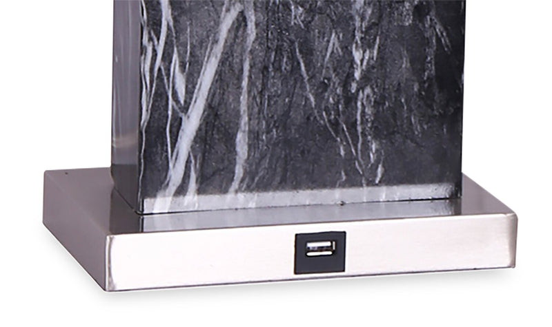 Pearl 24\" Black and White Marble 2-Piece Set, with Two Table Lamps and USB Charging
