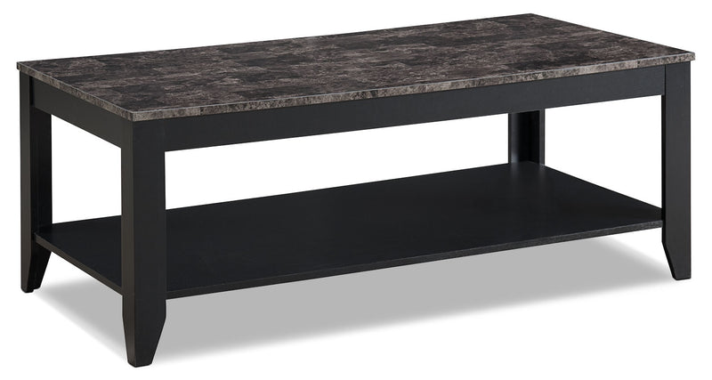 Roma  47.5\" 3-Pack Coffee + 2 End Tables with Shelf - Black Marble Look