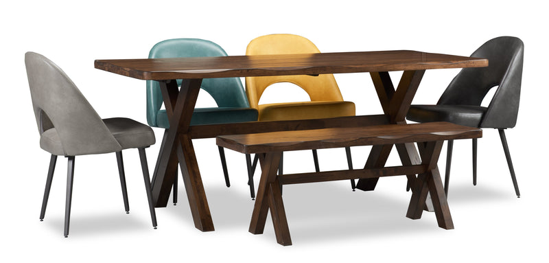 Plum Dining Table, Wood, Live-Edge Look, 70.75\"W- Nutmeg Brown