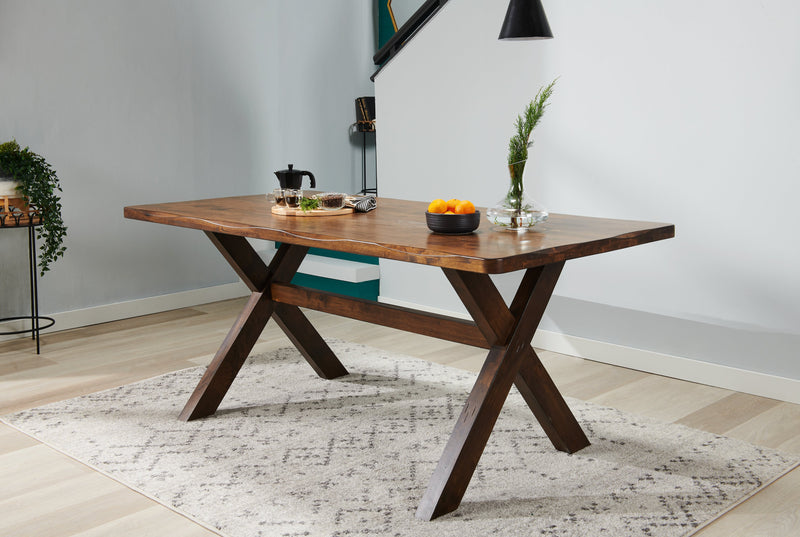 Plum Dining Table, Wood, Live-Edge Look, 70.75\"W- Nutmeg Brown