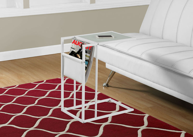 Durham 19\" C-Shaped Accent Table with Frosted Glass Top - White