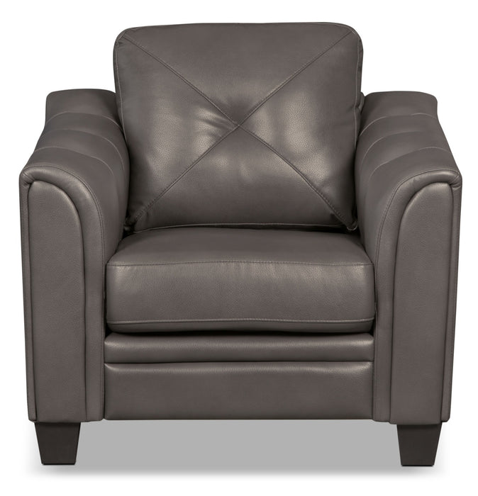 Andi 40\" Leather-Look Fabric Sofa with Button Tufting - Grey