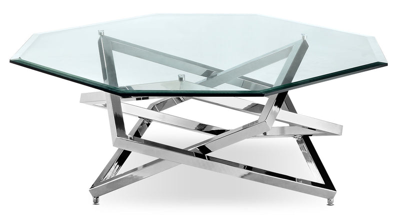 Konstanz 40\" Glam Octagon Glass Top Coffee Table - Silver with Metal Base