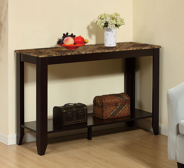 Roma  44\" Rustic Sofa Table with Shelf - Cappucino Marble Look