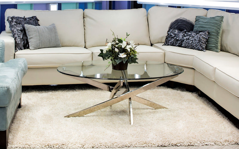 Zila 48\" Modern Round Glass Top Coffee Table - Silver with Stainless Steel Base
