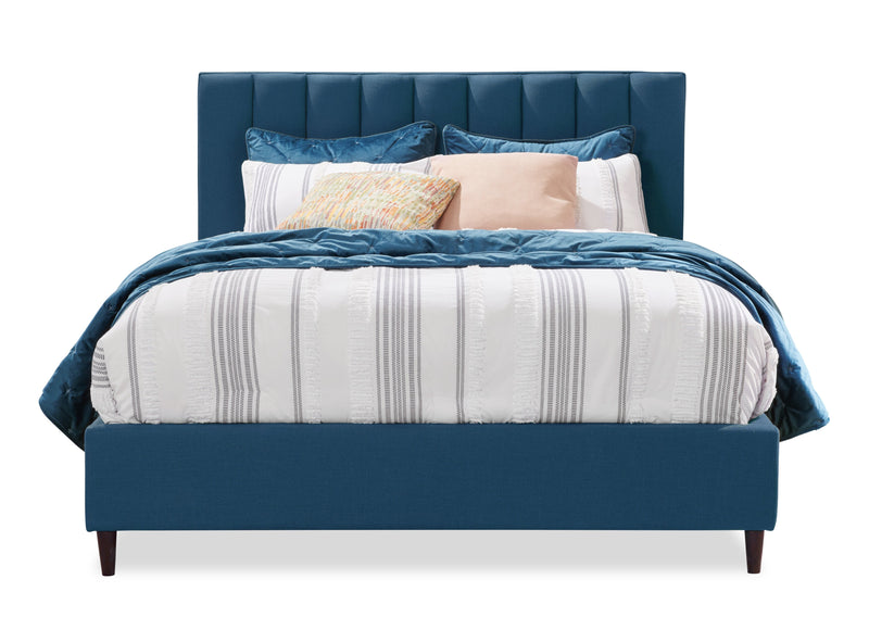 Kort & Co. Rain Upholstered Platform Bed in Blue Fabric, Tufted - King Size