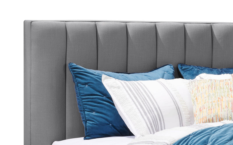 Kort & Co. Rain Upholstered Platform Bed in Grey Fabric, Tufted - Queen Size