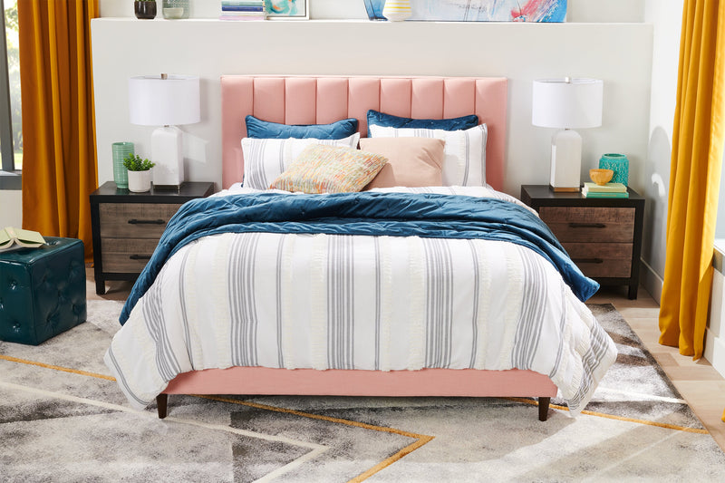Kort & Co. Rain Upholstered Platform Bed in Pink Fabric, Tufted - Full Size
