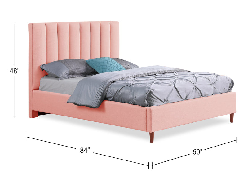 Kort & Co. Rain Upholstered Platform Bed in Pink Fabric, Tufted - Full Size