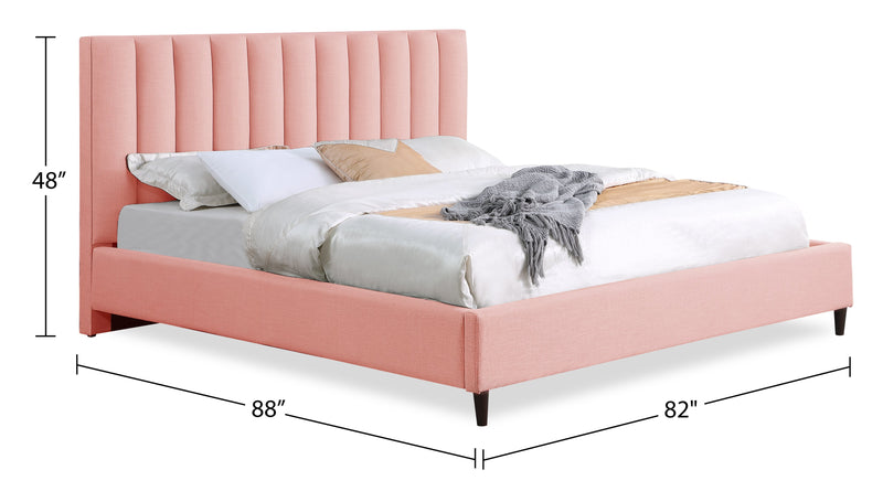 Kort & Co. Rain Upholstered Platform Bed in Pink Fabric, Tufted - King Size