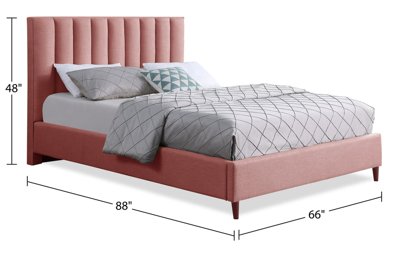 Kort & Co. Rain Upholstered Platform Bed in Pink Fabric, Tufted - Queen Size