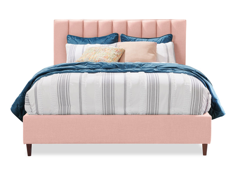 Kort & Co. Rain Upholstered Platform Bed in Pink Fabric, Tufted - Full Size