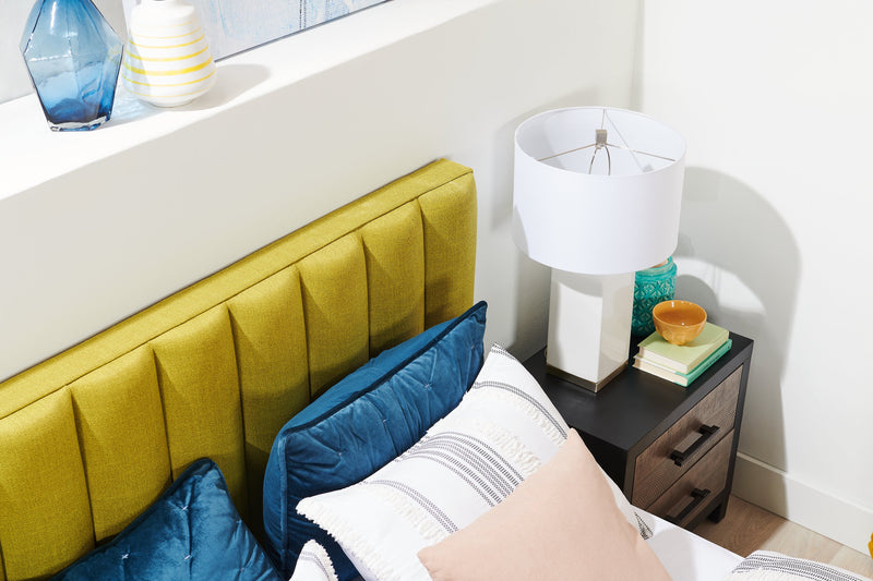 Kort & Co. Rain Upholstered Platform Bed in Green Fabric, Tufted - Full Size