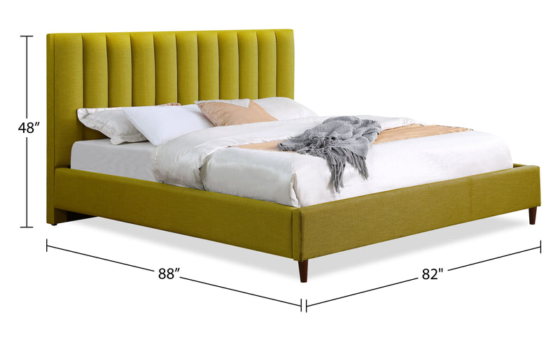 Kort & Co. Rain Upholstered Platform Bed in Green Fabric, Tufted - King Size