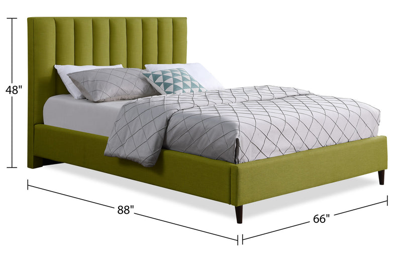 Kort & Co. Rain Upholstered Platform Bed in Green Fabric, Tufted - Queen Size