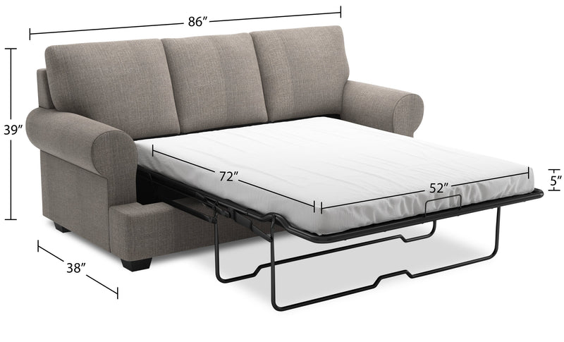 Made in Canada Customizable Sofa Lab Roll 86\" Linen-Look Fabric Sofa Bed with Rolled Arms - Luna Smoke Grey