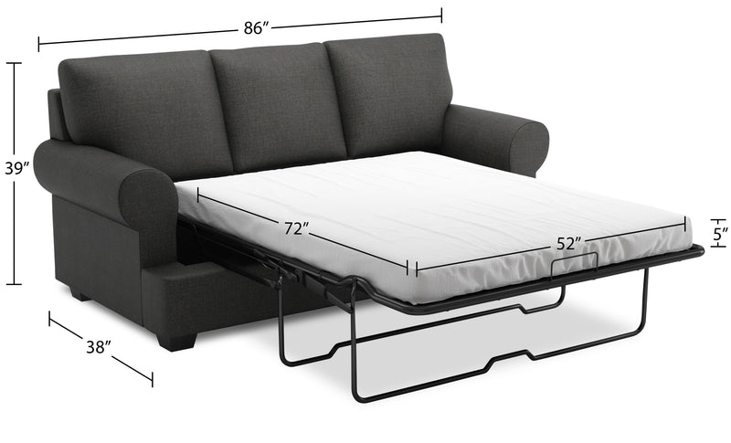 Made in Canada Customizable Sofa Lab Roll 86\" Linen-Look Fabric Sofa Bed with Rolled Arms - Luna Kohl Grey