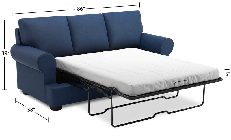 Made in Canada Customizable Sofa Lab Roll 86\" Linen-Look Fabric Sofa Bed with Rolled Arms - Pax Navy Blue