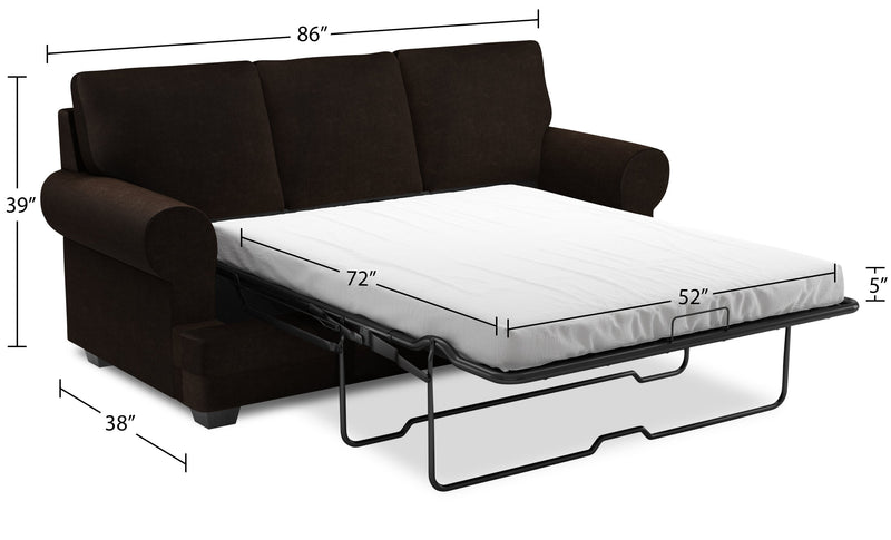 Made in Canada Customizable Sofa Lab Roll 86\" Chenille Fabric Sofa Bed with Rolled Arms - Luxury Chocolate Brown